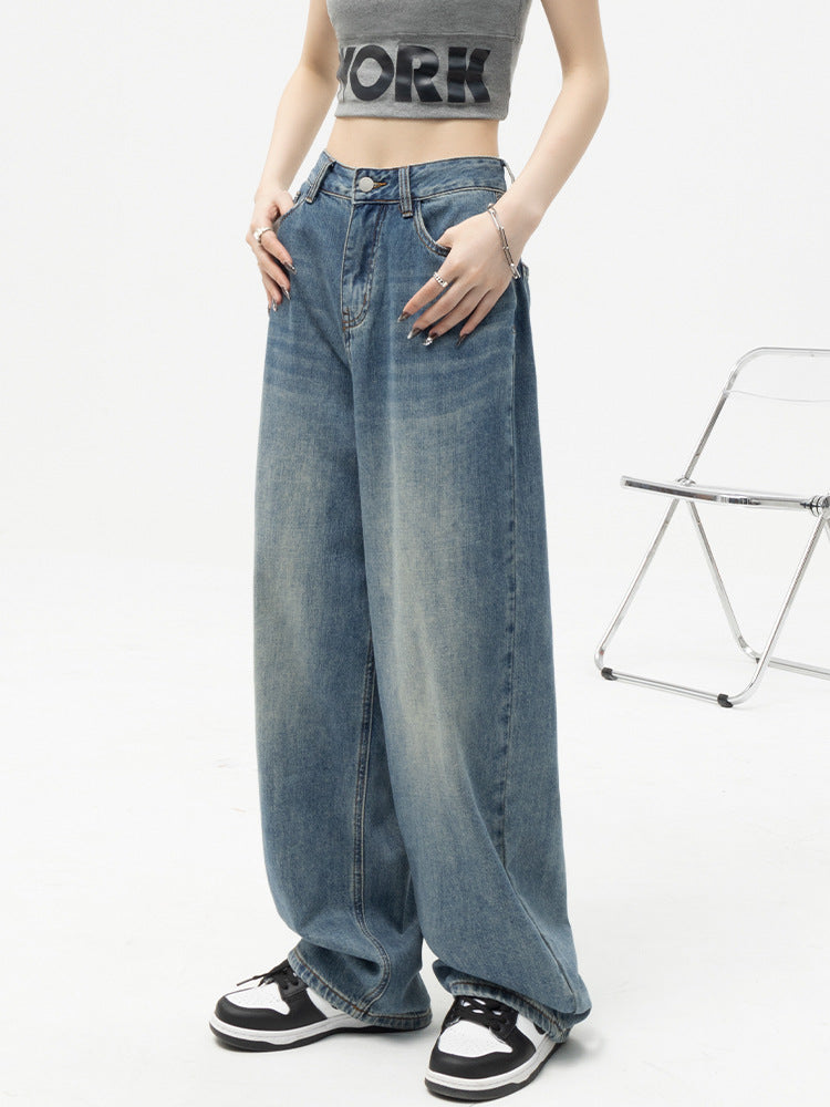 Damen Weit geschnittene Relaxed-Fit Jeans mit hohem Bund und lässigem Waschstil EB