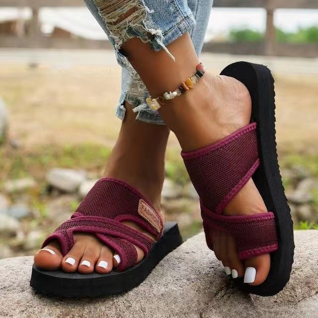 Damen bequeme und stylische Zehentrenner-Sandalen mit verstellbaren Riemen EB