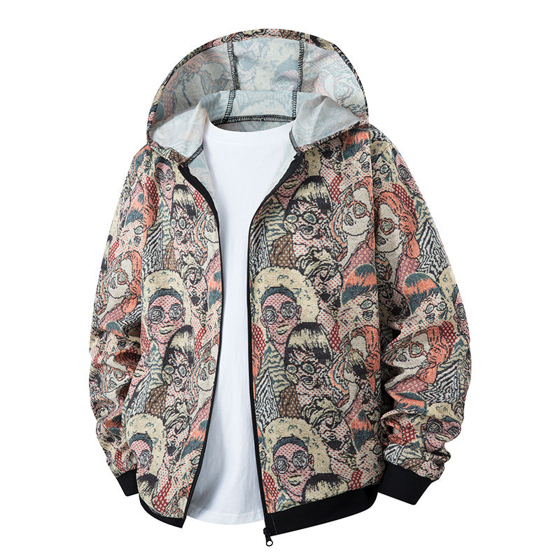 Damen leichte Windbreaker-Jacke mit farbenfrohem Muster und atmungsaktiven Eigenschaften EB