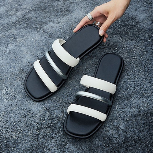 Damen modische Zehentrenner-Sandalen mit eleganten Riemen und komfortablem Fußbett EB