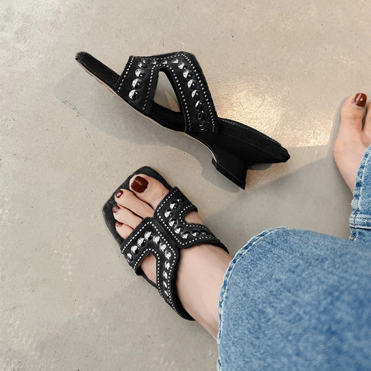 Damen elegante Pantoletten mit glamourösen Strass-Verzierungen EB