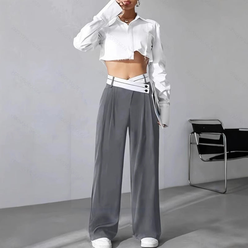 Damen Modische Palazzo-Hose mit asymmetrischem Bund EB