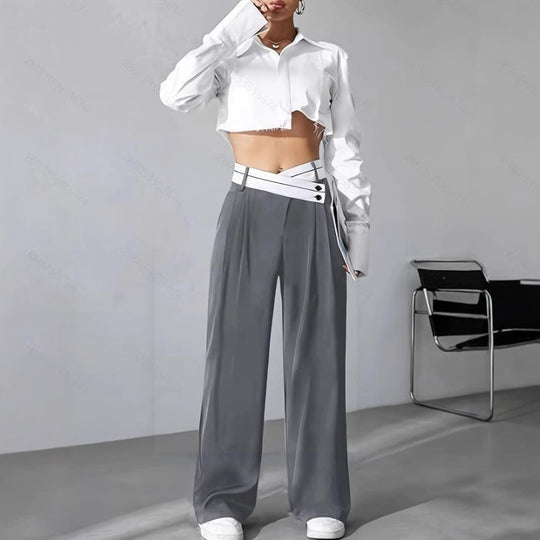 Damen Modische Palazzo-Hose mit asymmetrischem Bund EB
