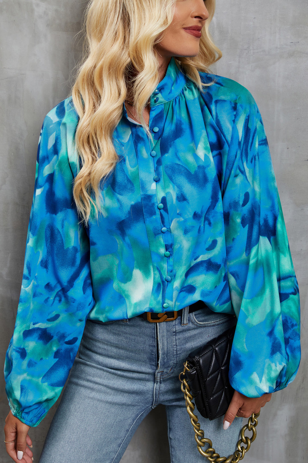 Damen Bluse mit buntem Floral-Print und Schluppenkragen EB