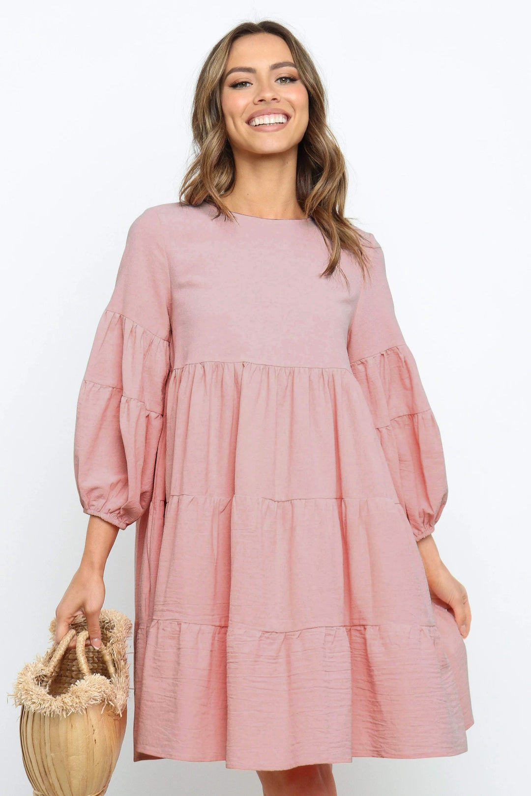 Damen romantisches Sommerkleid mit voluminösen Ärmeln und Rüschendetails EB