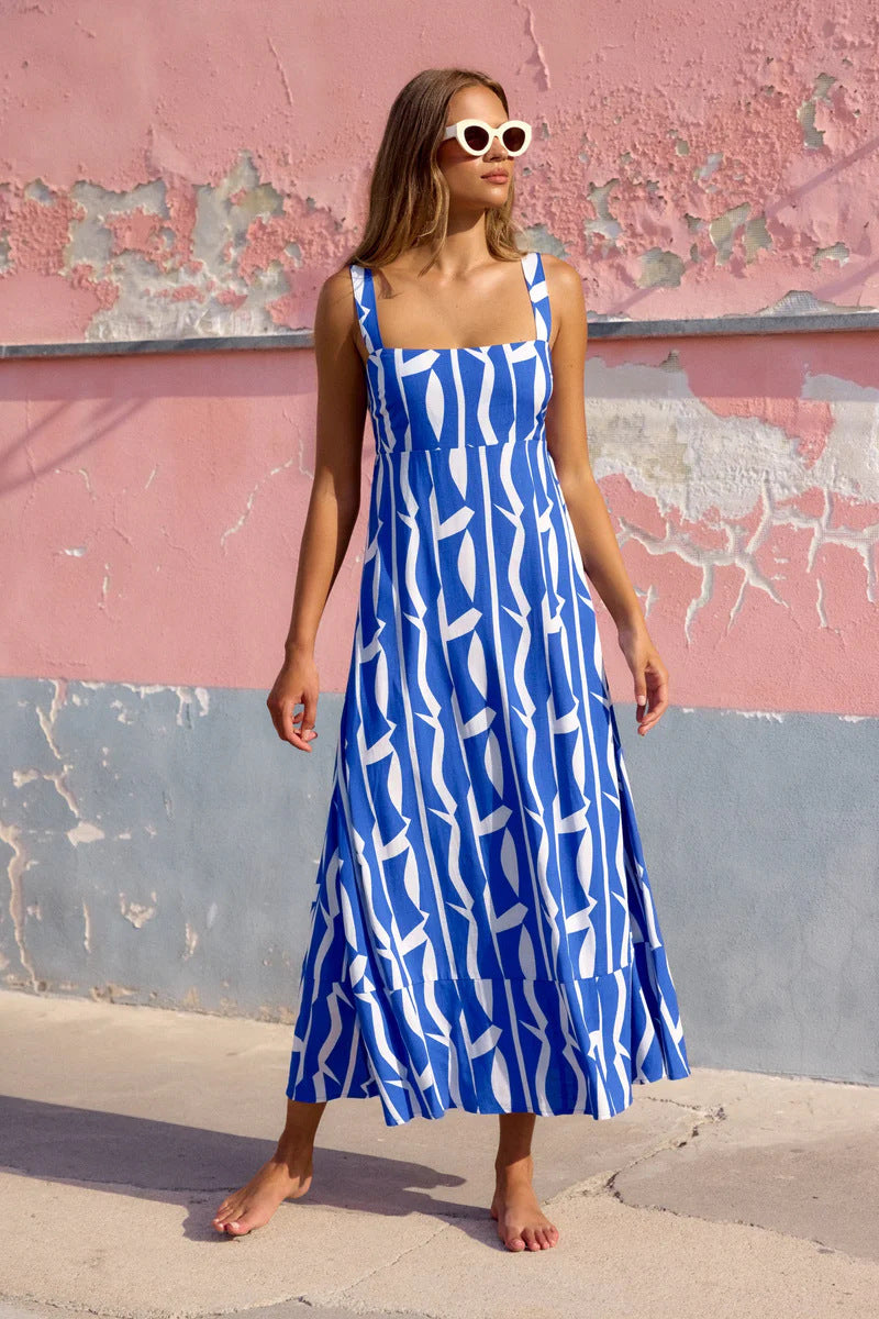 Damen Maxikleid mit floralem Design und rückenfreiem Schnitt EB