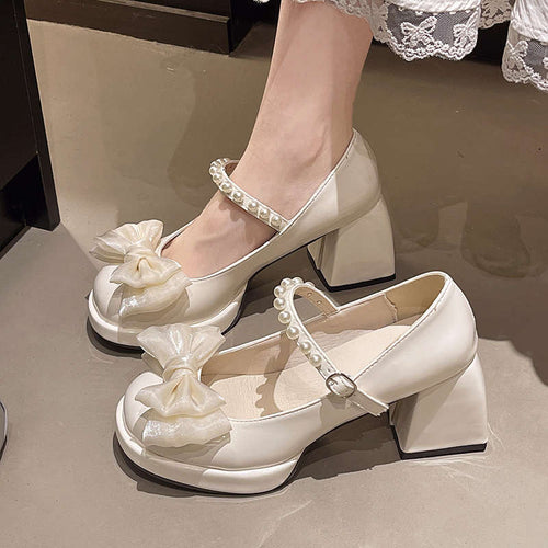 Damen elegante Mary Jane Schuhe mit Perlen-Detail EB