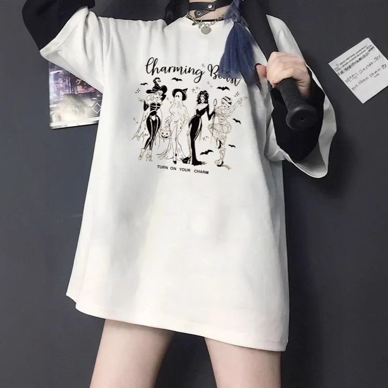 Damen T-Shirt mit künstlerischem Skelettmotiv und einzigartigem Druck EB