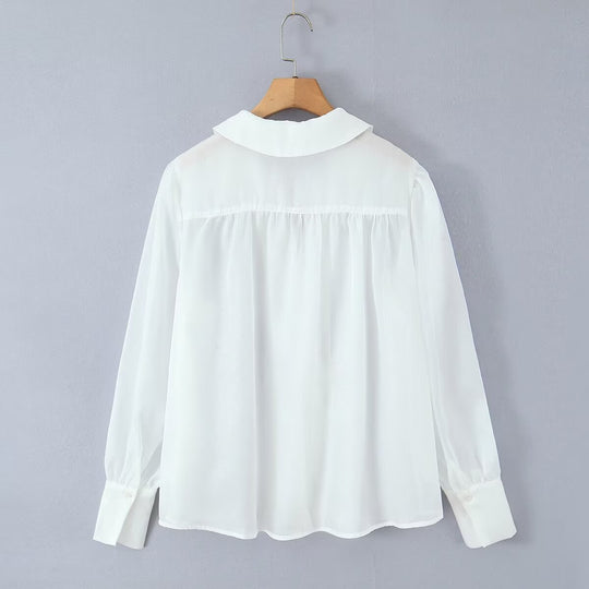Damen elegante Chiffonbluse mit raffinierten Puffärmeln und edlem Kragen EB