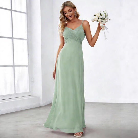 Damen nan fließendes Chiffon-Abendkleid mit überkreuzter Drapage, Empire-Taille und feinen Spaghettiträgern EB