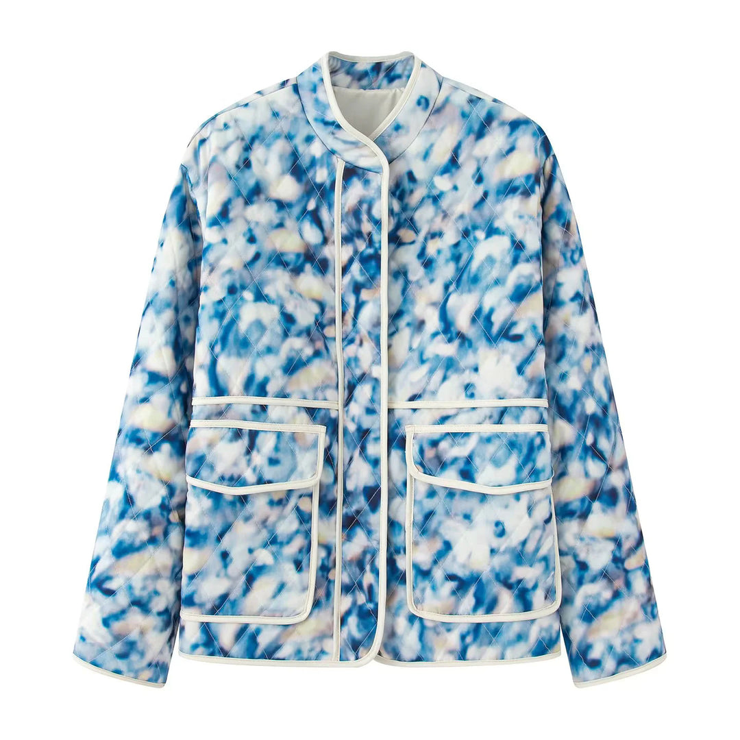 Damen gestepptes Blütenmuster-Jacke mit praktischen Taschen EB