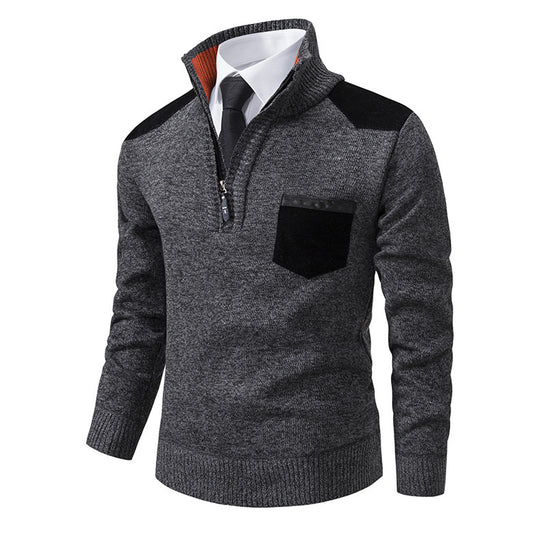 Herren eleganter Pullover mit Stehkragen und praktischer Brusttasche EB