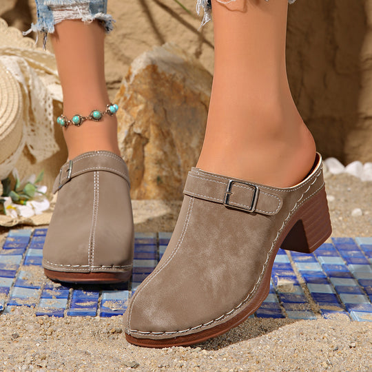 Damen Clogs mit elegantem Riemendesign und komfortablem Blockabsatz EB