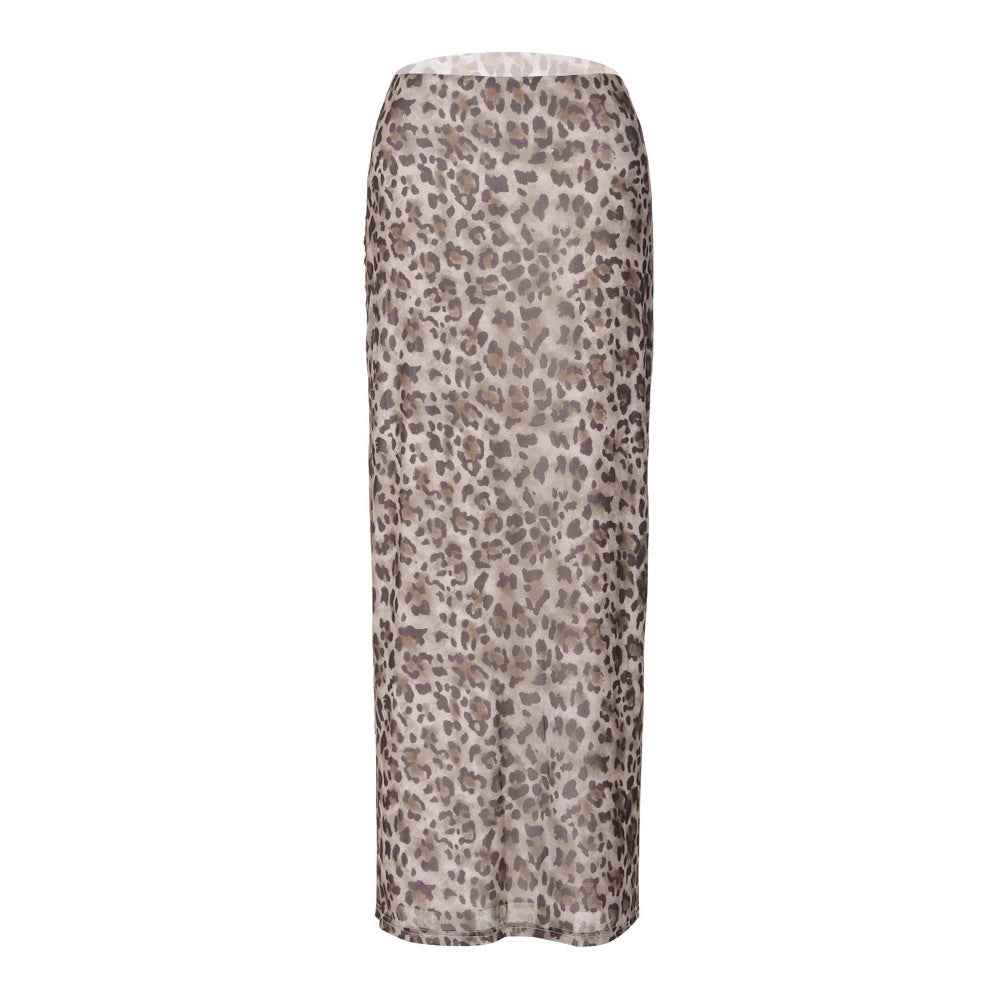 Damen Maxi-Rock mit elegantem Leoprint und hohem Schlitz EB