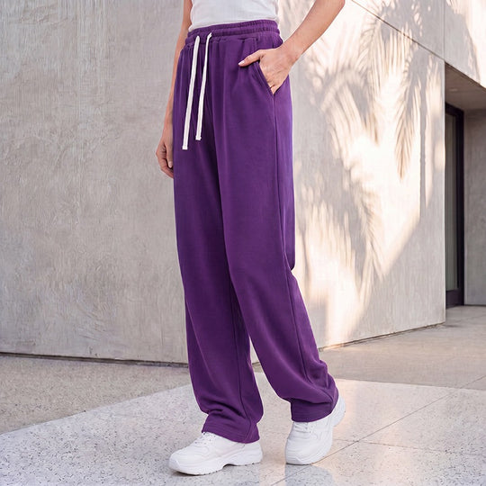 Damen nan weite Loungepalazzo-Hose mit hohem Komfortbund, Kordelzug, seitlichen Eingrifftaschen und dekorativer Seitennaht EB