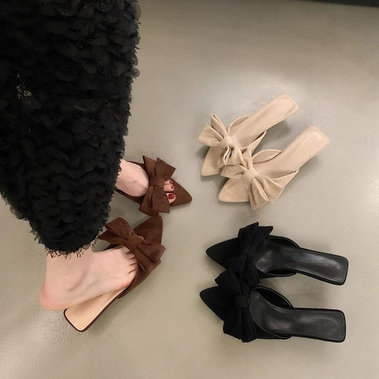 Damen elegante Mules mit Schleifenakzenten EB