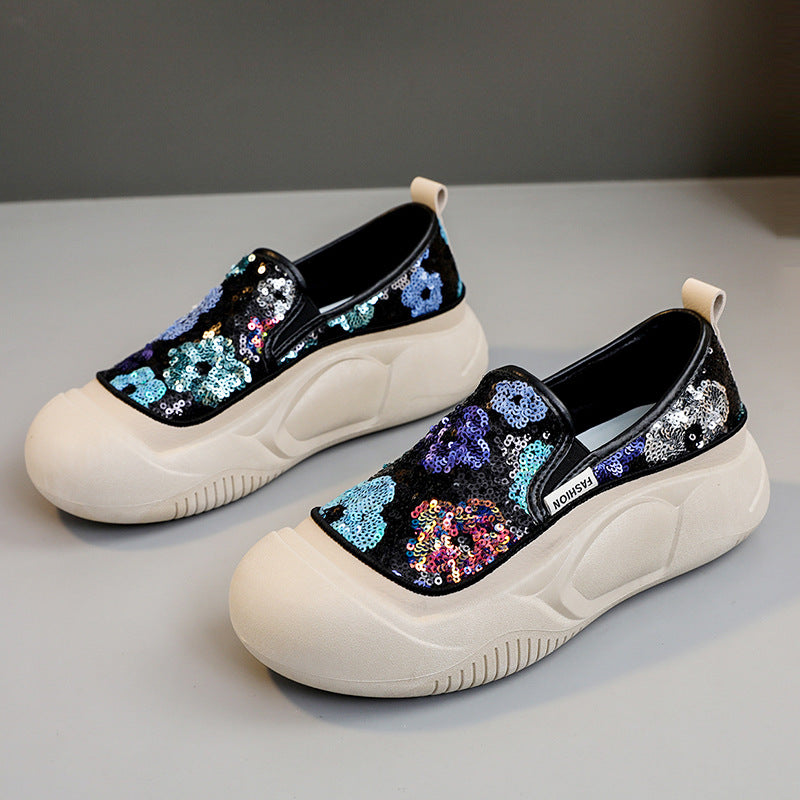 Damen modische Slip-On Sneakers mit glitzerndem Obermaterial und bequemer Sohle EB