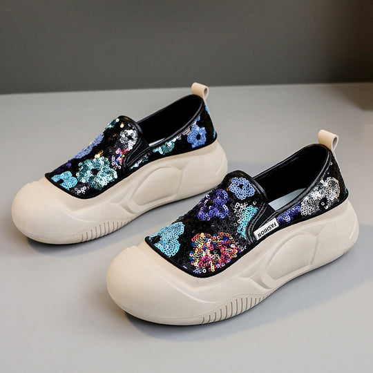 Damen modische Slip-On Sneakers mit glitzerndem Obermaterial und bequemer Sohle EB