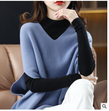 Damen Strickponcho mit V-Ausschnitt und eleganter Silhouette EB