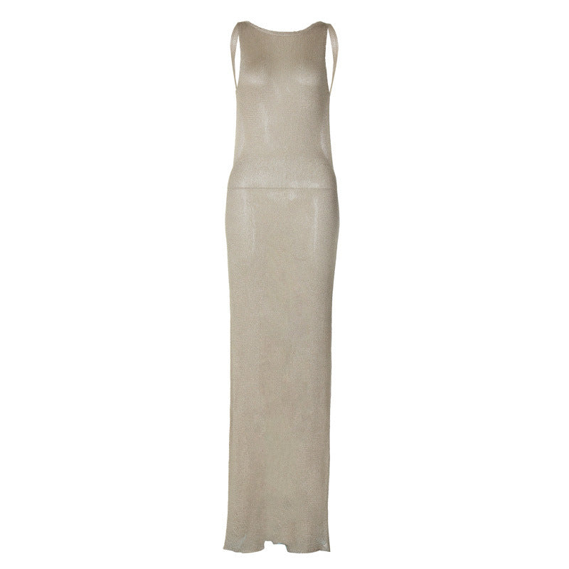 Damen Elegantes, figurbetontes Maxikleid mit schimmerndem Glanz EB