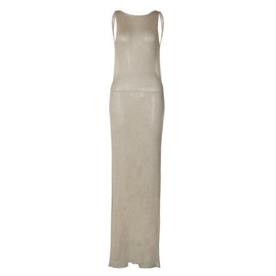 Damen Elegantes, figurbetontes Maxikleid mit schimmerndem Glanz EB