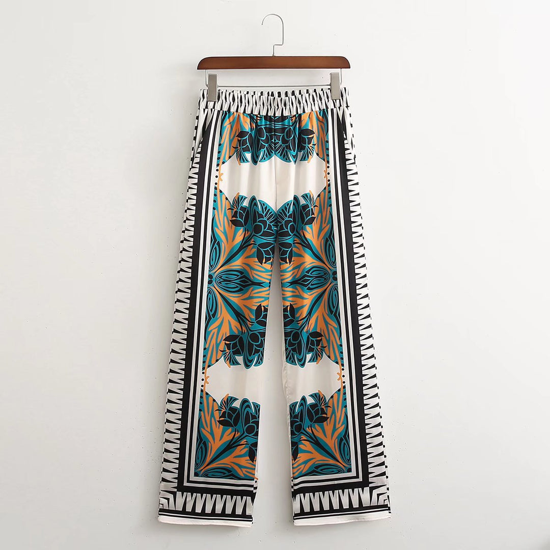 Damen weite Palazzo-Hose mit auffälligem grafischen Muster EB