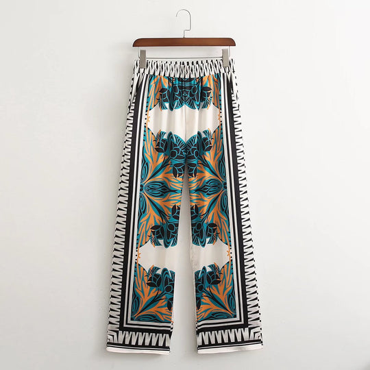 Damen weite Palazzo-Hose mit auffälligem grafischen Muster EB