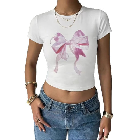 Damen Crop-Top mit zartem Schleifenmotiv EB