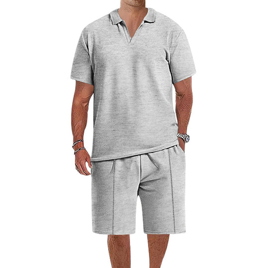 Herren lässiges Kurzarm-Polohemd und Shorts-Set aus atmungsaktivem Stoff EB