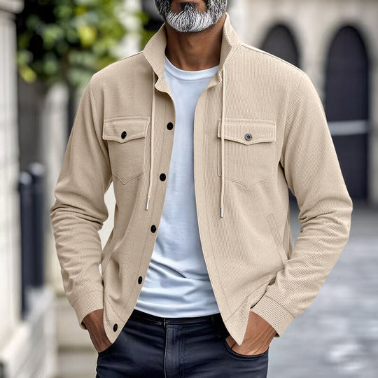 Herren nan funktionale Cord-Hemdjacke mit hohem Stehkragen, Kordelzug und aufgesetzten Pattentaschen EB