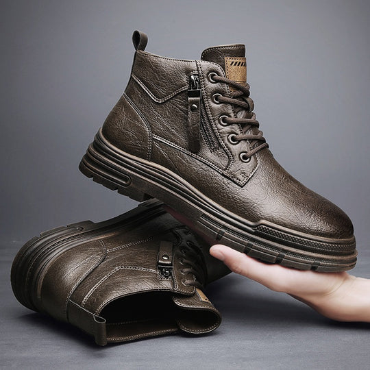 Damen Robuste Lederstiefel mit praktischem Reißverschluss und dämpfender Sohle EB