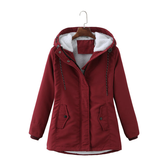 Damen warme Fleecegefütterte Parka-Jacke mit verstellbarem Taillenzug EB
