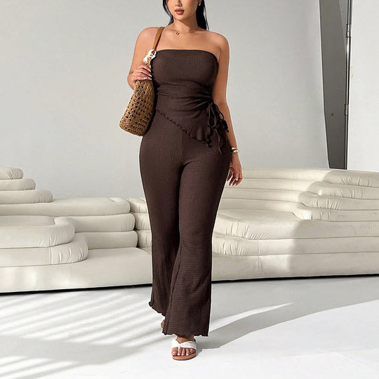 Damen Kombinationsanzug mit elegantem Volant und schmalem Bein EB