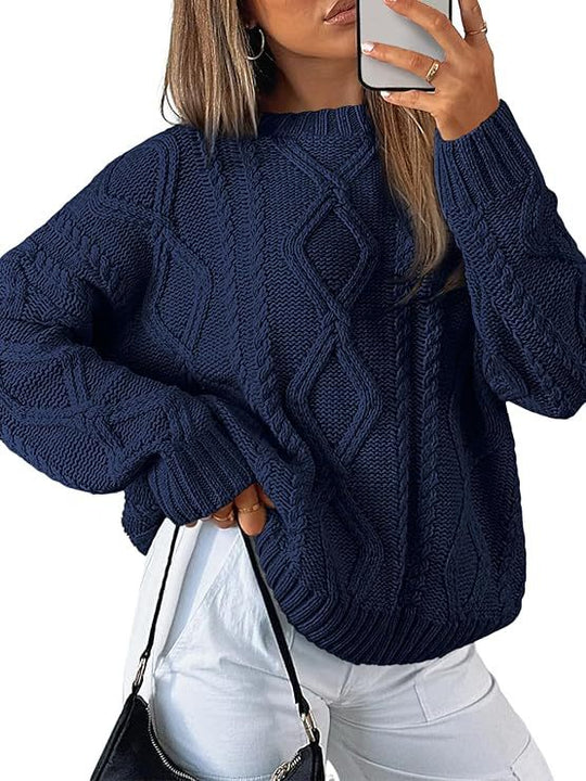 Damen Grobstrickpullover mit auffälligem Zopfmuster EB