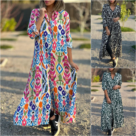 Damen Maxikleid mit elegantem Muster und fließendem Schnitt EB