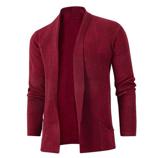 Herren lässige Strickjacke mit offenem Kragen und elegantem Rippdesign EB