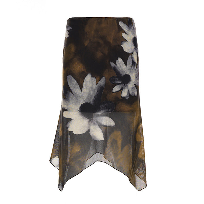Damen Midi-Rock mit floralem Chiffon-Design EB