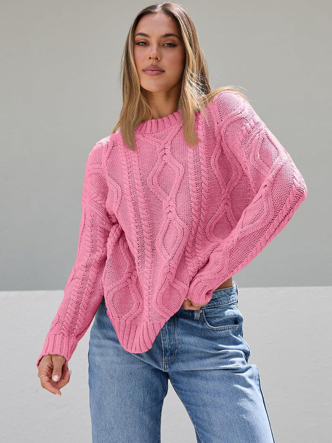 Damen Grobstrickpullover mit Wellenmuster und weitem Schnitt EB