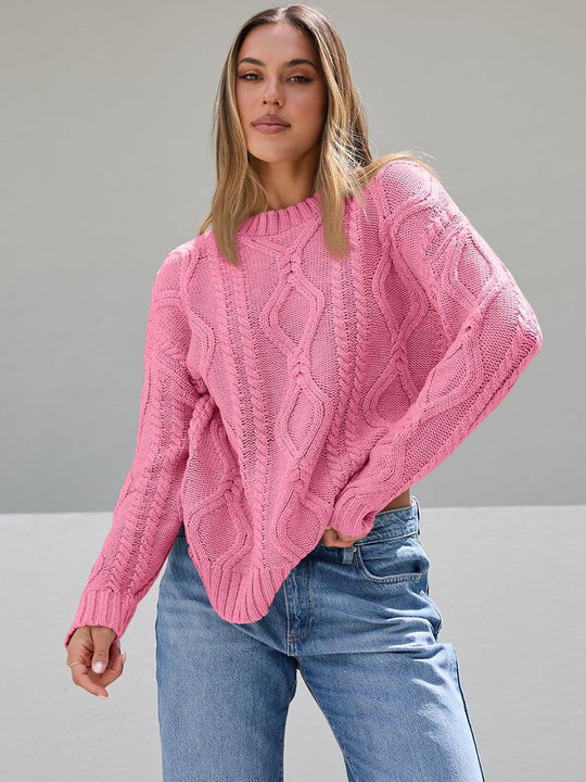Damen Grobstrickpullover mit Wellenmuster und weitem Schnitt EB