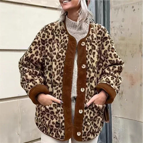 Damen warme Leopardenmuster Jacke EB