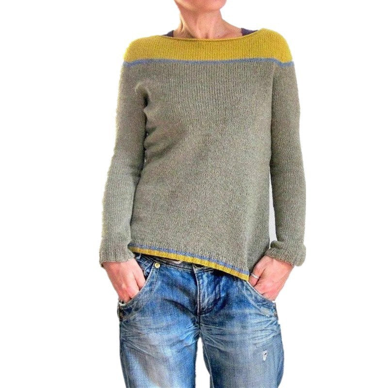 Damen nan gemusterter Norwegerstrickpullover mit weitem Rundhalsausschnitt und lässigem Oversize-Schnitt EB