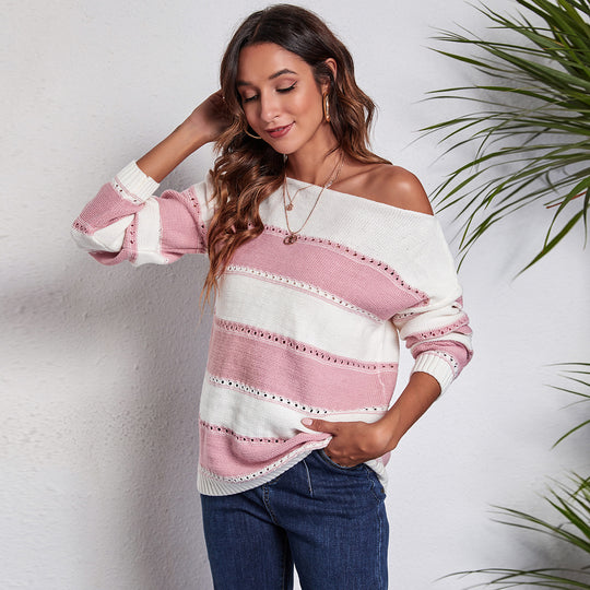 Damen Lässiger Strickpullover mit trendigem Streifenmuster und funkelnden Details EB