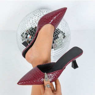 Damen elegante Slingback-Pantoletten mit glänzender Krokodilleder-Optik EB