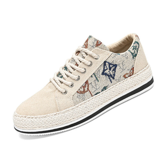 Damen bestickte Canvas‑Sneaker mit Quastenanhänger und geflochtener Plateausohle EB