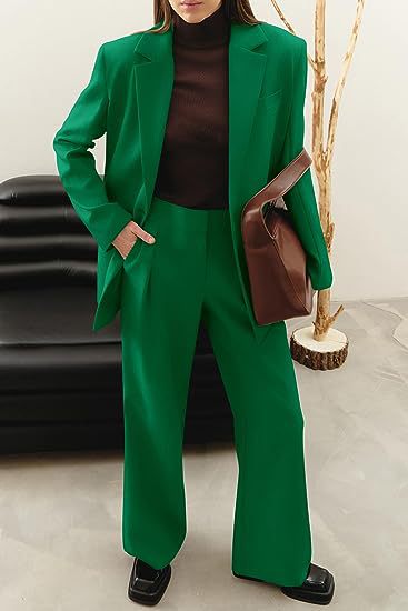 Damen nan Longblazer-Set mit kastiger Oversize-Silhouette, strukturierter Schulterpartie und hochtaillierter Palazzo-Hose EB
