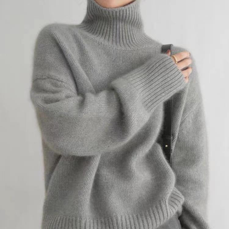 Damen Oversize Feinstrickpullover mit hohem Rollkragen und Seitenschlitzen EB