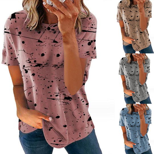 Damen Kreatives Kurzarm-T-Shirt mit modernem Spritzdesign EB