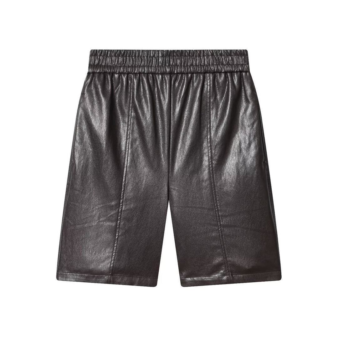 Damen Kunstleder Shorts mit elastischem Bund und modischen Details EB