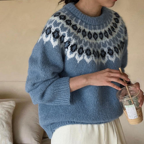Damen Strickpullover mit traditionellem Norwegermuster EB