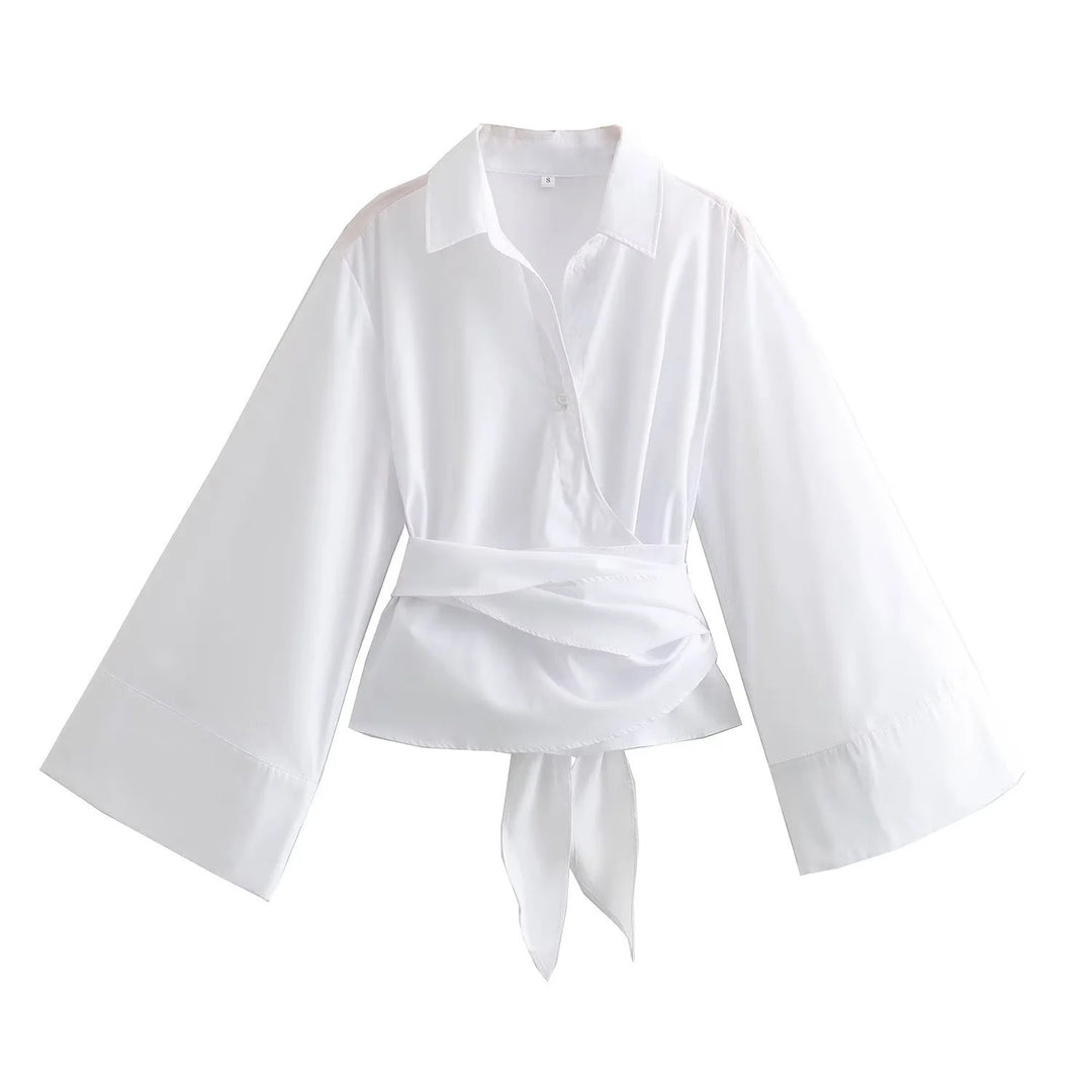 Damen Elegante Bluse mit weitem Ärmel und taillierter Schluppe EB